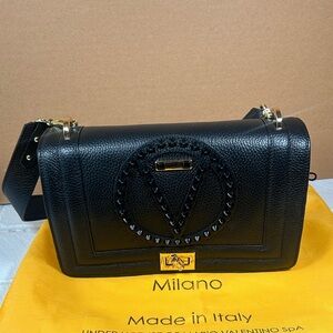 Mario Valentino Black Overflap Shoulder Bag